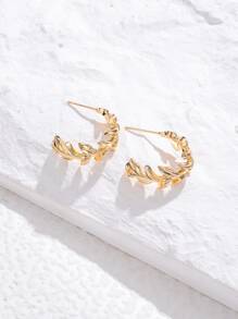 Mở Hoop Hoa tai Thiết kế lá - Vàng - Xem 1
