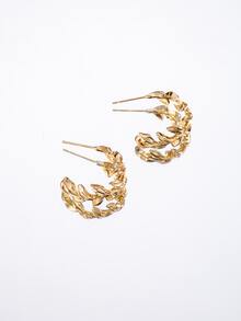 Mở Hoop Hoa tai Thiết kế lá - Vàng - Xem 2