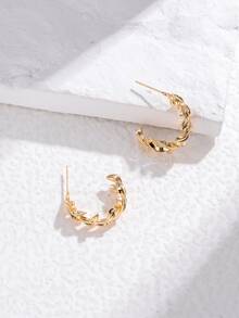 Mở Hoop Hoa tai Thiết kế lá - Vàng - Xem 4