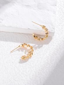 Mở Hoop Hoa tai Thiết kế lá - Vàng - Xem 5