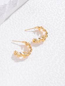 Mở Hoop Hoa tai Thiết kế lá - Vàng - Xem 6