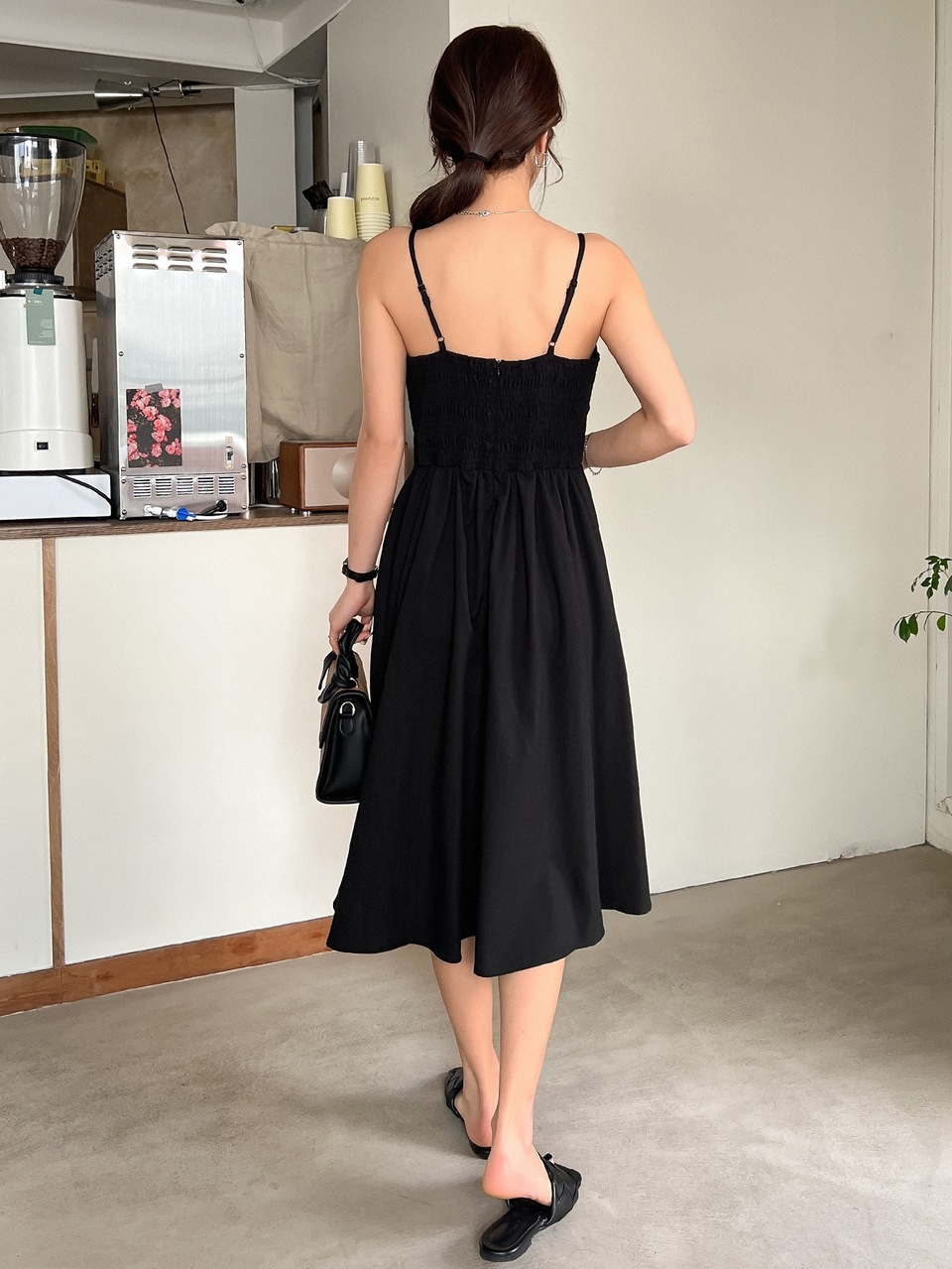 Plicated Detail Shirred Back Cami Dress