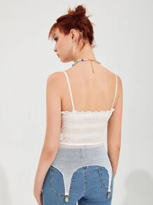 SHEIN 褶邊打褶背帶下擺吊帶上衣 - 白色 - 查看 2