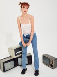 SHEIN 褶邊打褶背帶下擺吊帶上衣 - 白色 - 查看 3