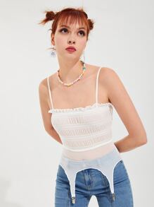 SHEIN 褶邊打褶背帶下擺吊帶上衣 - 白色 - 查看 4