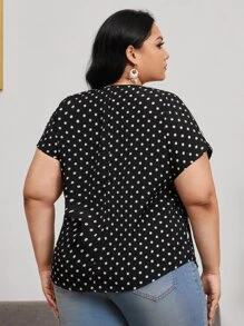 EMERY ROSE Áo sơ mi Plus Size Chấm bi Giải trí - Đen và trắng - Xem 2
