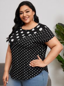 EMERY ROSE Áo sơ mi Plus Size Chấm bi Giải trí - Đen và trắng - Xem 4