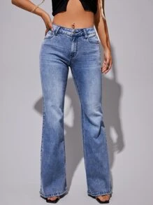 SHEIN Slant Pocket Bootcut Leg Jeans - Medium Wash - View 1