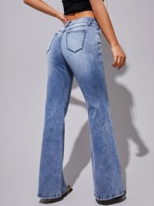 SHEIN Slant Pocket Bootcut Leg Jeans - Medium Wash - View 2