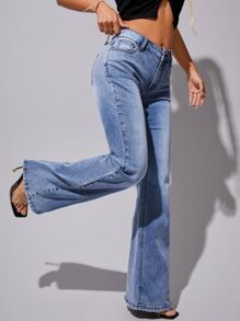 SHEIN Slant Pocket Bootcut Leg Jeans - Medium Wash - View 3