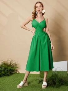 SHEIN Solid Cut Out Cami Dress - Green - View 1