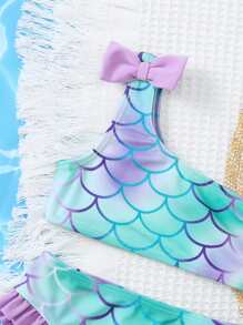 女婴鱼鳞蝴蝶结肩部沙滩装夏季海滩 - 彩色 - 查看 4