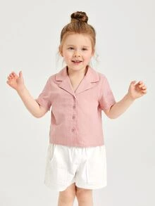 SHEIN Áo sơ mi bé gái Nút phía trước màu trơn Giải trí - Bụi hồng - Xem 4