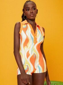 SHEINNeu Đơn vị Nữ Nút phía trước Đồ họa - trái cam - Xem 3