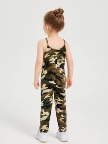 SHEIN Young Girl Camo Print Cami Jumpsuit - Multicolor - View 2