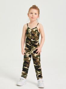 SHEIN Young Girl Camo Print Cami Jumpsuit - Multicolor - View 4