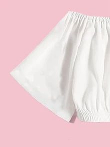 女孩一字肩褶邊短款襯衫 - 白色 - 查看 4