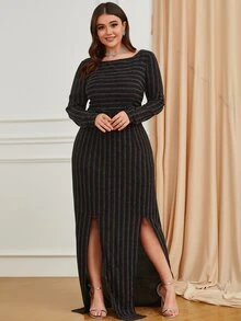 YISIKADO Plus Split Hem Glitter Dress - Multicolor - View 6