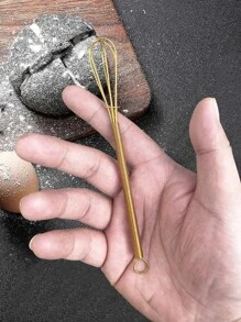 1pc Mini Stainless Steel Gold Plated Whisk - Gold - View 1