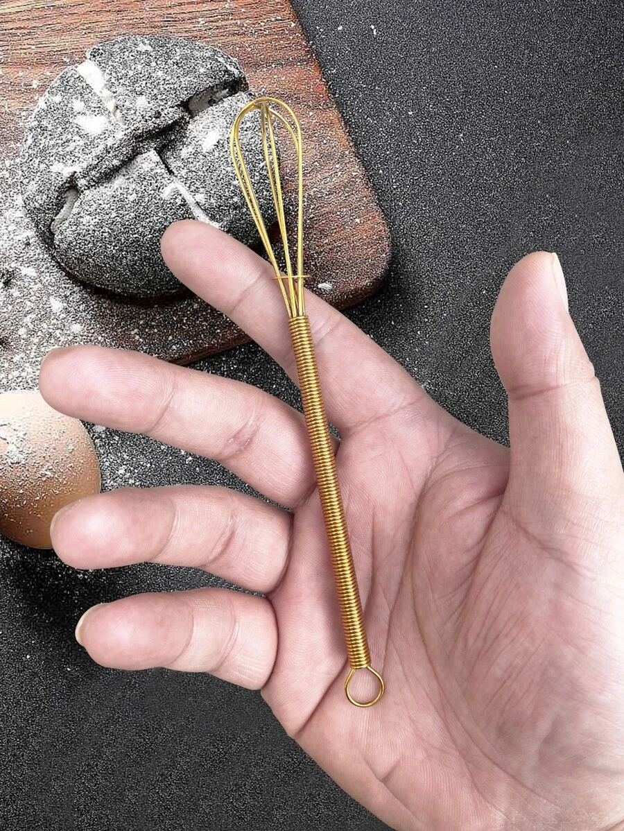 1pc Mini Stainless Steel Gold Plated Whisk - Gold - View 1