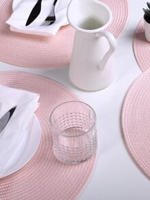 Mantel individual de color unicolor de 1 pieza, tapete de mesa simple redondo rosa bebé para el comedor del hogar - Rosa Pálido - Ver 2