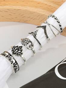 7pcs Star Detail Ring - Antique Silver - View 2