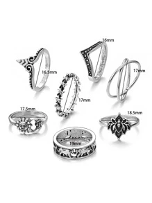 7pcs Star Detail Ring - Antique Silver - View 3