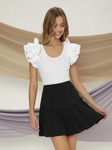 Firerie Ruffle Trim Scoop Neck Tee - White - View 3