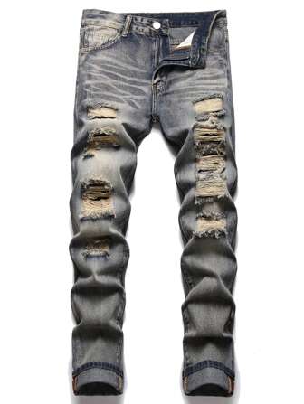 Men's Slim Fit Distressed Straight Leg Casual Jeans