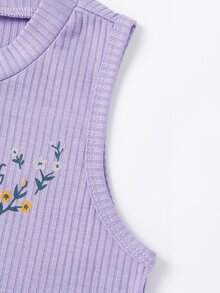 Toddler Girl Tank Tops & Camis Gân đan Hoa Slogan Giải trí - Màu Lilac Tím - Xem 3