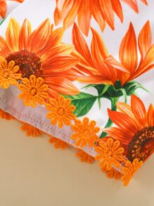 Baby Girl Floral Patched Sunflower Print Cami Romper