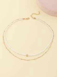 女孩珠子裝飾多層次項鍊