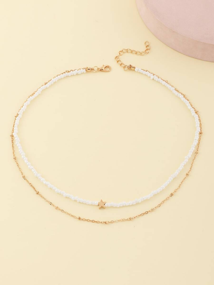 女孩珠子裝飾多層次項鍊