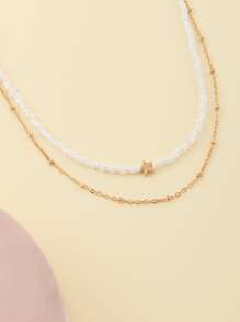 女孩珠子裝飾多層次項鍊