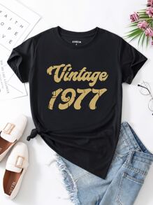 INAWLY Áo thun nữ Lá thư Giải trí - màu đen - Xem 1