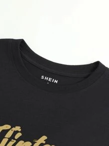 INAWLY Áo thun nữ Lá thư Giải trí - màu đen - Xem 3