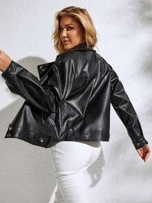 Áo khoác nữ Dây kéo màu trơn Hấp dẫn - màu đen - Xem 2