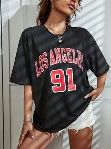 SHEIN Unity Letter Graphic Drop Shoulder Longline Tee - Black - View 4