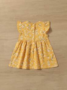SHEIN 嬰兒碎花蝴蝶袖連衣裙 - 黃色 - 查看 2