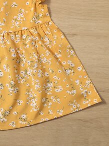SHEIN 嬰兒碎花蝴蝶袖連衣裙 - 黃色 - 查看 4