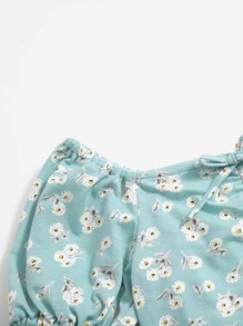 SHEIN Bộ hai mảnh Gái Thắt nút Xù Hoa Ăn mặc đẹp - Nhiều màu - Xem 3