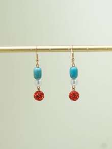 Bông tai thả bóng bằng ngọc trai giả & rhinestone - Nhiều màu - Xem 2