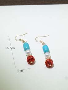 Bông tai thả bóng bằng ngọc trai giả & rhinestone - Nhiều màu - Xem 3