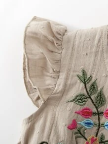 SHEIN Toddler Girls Floral Embroidery Swiss Dot Ruffle Trim Dress