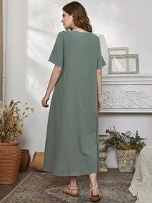 Mulvari Đầm Nút màu trơn Giải trí - màu xanh lá - Xem 2