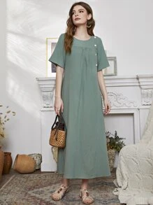 Mulvari Đầm Nút màu trơn Giải trí - màu xanh lá - Xem 4