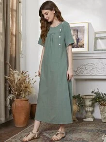Mulvari Đầm Nút màu trơn Giải trí - màu xanh lá - Xem 5