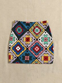 SHEIN VCAY Floral & Scarf Print Skirt - Multicolor - View 2