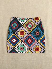 SHEIN VCAY Floral & Scarf Print Skirt - Multicolor - View 4