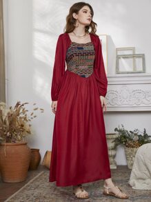 Modelyn Robe à broderie manches bouffantes à col carré - Rouge - Voir 4